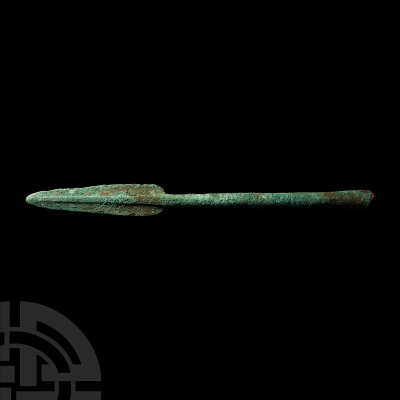 Marlik Spearhead 14th-10th century B.C. A triangular Bronze Age blade with shall...