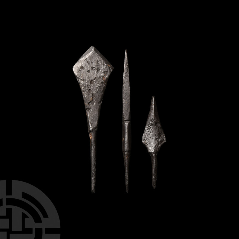 Medieval Arrowhead Group 12th-15th century A.D. A trio of tanged iron arrowheads...