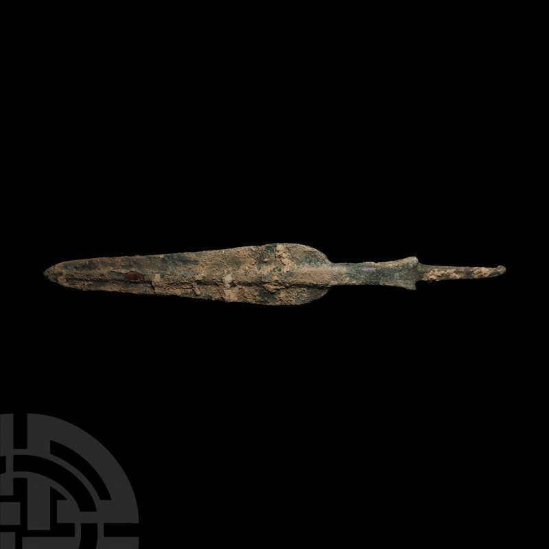 Amlash Type Spearhead 12th-11th century B.C. A bronze spearhead with a long ovat...