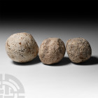 Stone Age Neolithic Hammerstone Group Neolithic, 9th-5th millenium B.C. A trio of variously sized hammerstones of sub-spherical form. 852 grams total,...