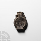 Medieval 'Thames' Billingsgate Pilgrim's Ampulla 15th century A.D. A lead pilgrim's ampulla composed of a flask-shaped body, trumpet-shaped neck and r...