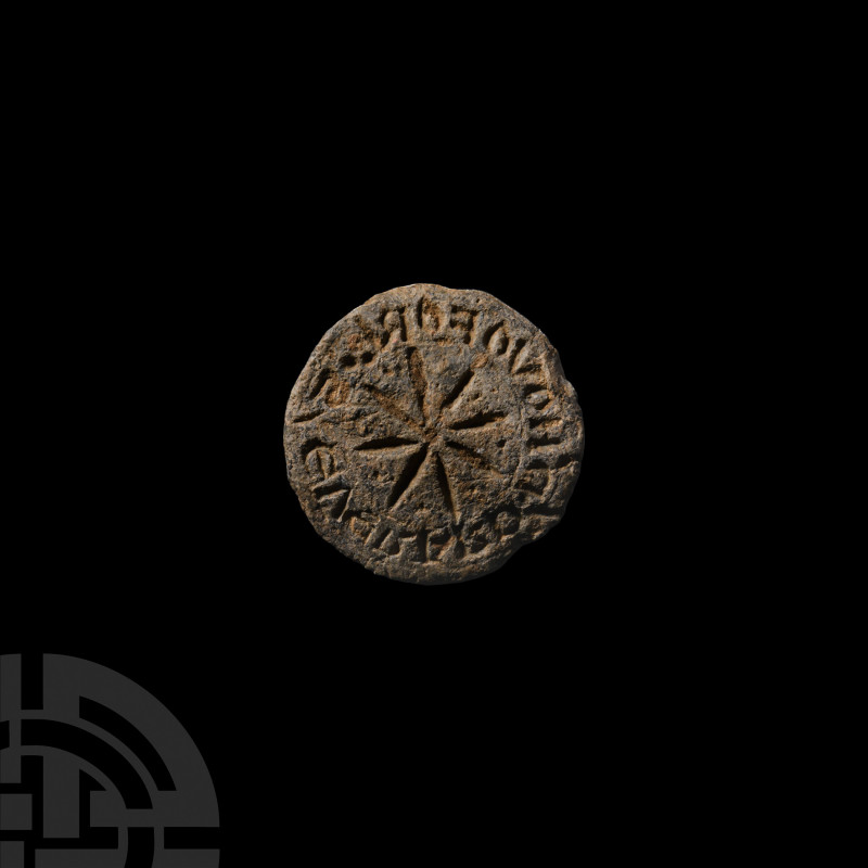 Medieval Personal Seal of Everard of Oxford 13th century A.D. A discoid lead sea...
