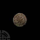 Medieval Personal Seal of Everard of Oxford 13th century A.D. A discoid lead seal matrix with squashed suspension loop to reverse, die with central st...