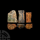 Medieval and Later 'Thames' Ceramic Tile Group 14th-17th century A.D. A mixed group of ceramic tiles comprising: three medieval floor tile fragments b...