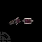 Medieval Silver Ring with Gemstone 12th-15th century A.D. A silver ring composed of a tapering D-section hoop and cushion bezel with bevelled edge, in...