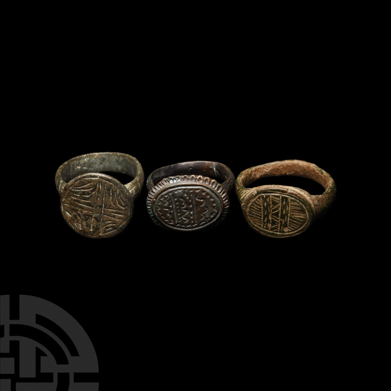 Medieval Ring Group 12th-15th century A.D. A group of three bronze finger rings ...