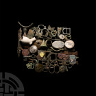 Medieval and Later Artefact Collection 12th century A.D. and later. A mixed group of mainly bronze artefacts including an open-top thimble, two casket...