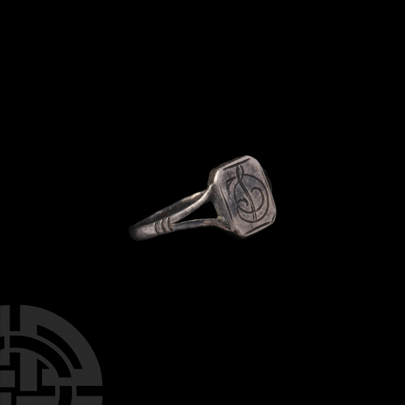 Post Medieval Silver Ring with Monogram 18th century A.D. A silver ring composed...