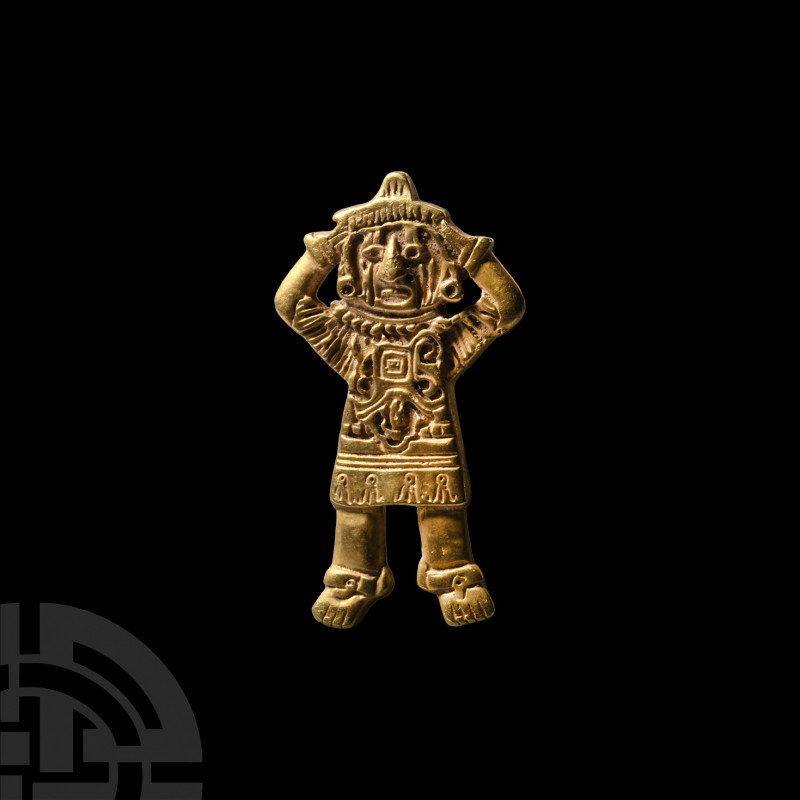 South American Gold Figural Amulet 20th century A.D. A figural amulet in the for...