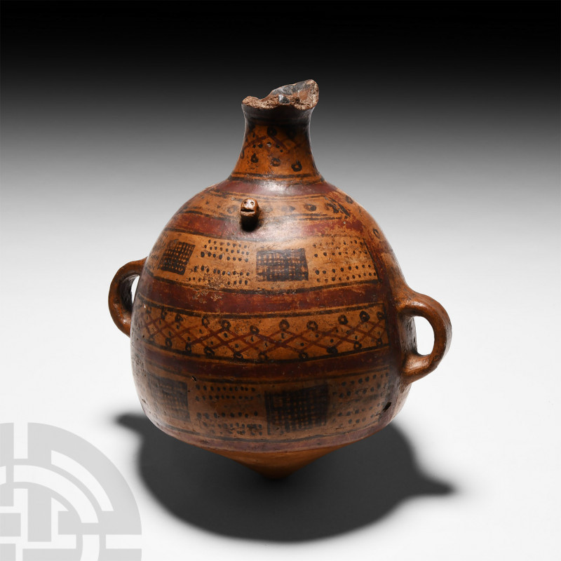 Prehispanic Inca Ceramic Painted Cuzco Bottle 15th-16th century A.D. A carinated...