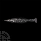 North American Indian Replica Obsidian Hilted Dagger 20th century A.D. An obsidian or glass replica hilted dagger, composed of a leaf-shaped blade and...