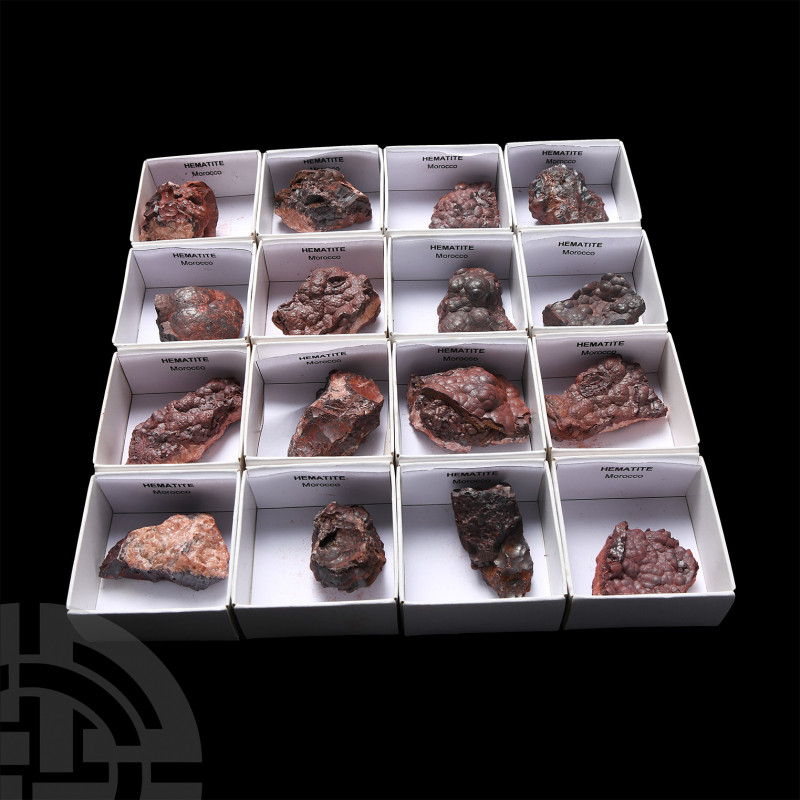 Haematite Specimen Collection A group of 16 boxed haematite specimens. 900 grams...