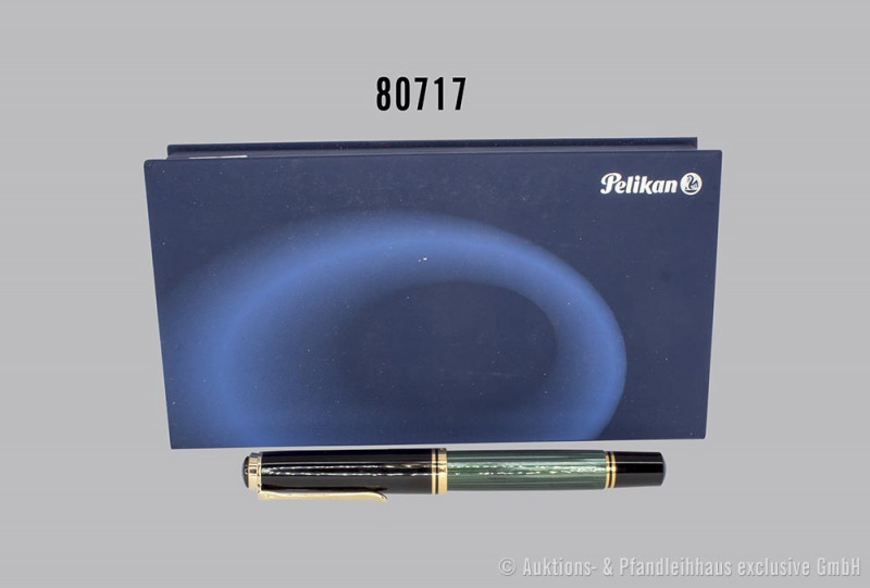 Pelikan Souverän Kolbenfüller, schwarz-grüner Korpus, zweifach rhodinierte 18 K ...