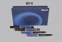 Pelikan Schreibset M 800, 4 Teile, Korpus blau-schwarz, Füllfederhalter, zweifach rhodinierte 18 K Goldfeder, Rollerball, Drehkugelschreiber und Druck...