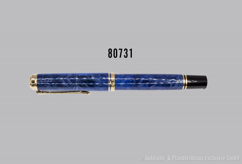 Pelikan Füllfederhalter, blau-schwarz, 18 K Goldfeder, L 14 cm, kleine Bestoßung...