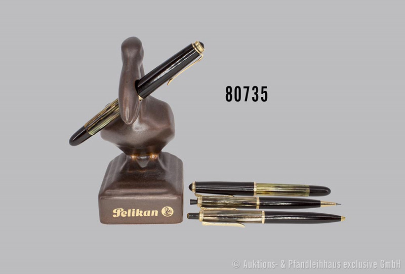 Pelikan 4 Schreibgeräte, 2 Füllfederhalter M 400, Schildpatt gestreift, 2x 14 K ...