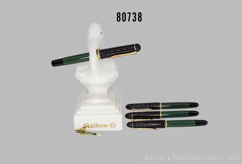 Pelikan 4 Füllfederhalter, schwarz-grün, dabei M 481, M 120 etc., 1x 12 K Goldfe...