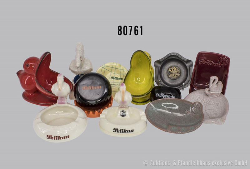 11 "Pelikan" Aschenbecher, unterschiedliche Ausformungen und Materialien dabei P...