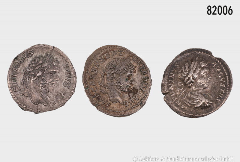 Konv. 3 Denare, Septimius Severus, Caracalla und Geta, sehr schön, aus alter deu...