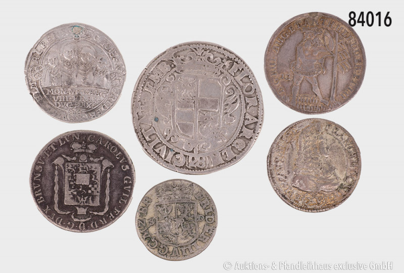 Altdeutschland, Konv. 6 Münzen, dabei Emden, Gulden zu 28 Stüber ca. 1619-1637, ...