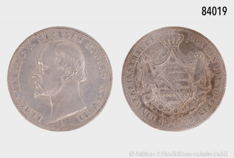 Sachsen-Coburg und Gotha, Ernst II. (1844-1893), Vereinstaler 1870 B, 18,4 g, 33...