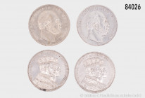 Preußen, Konv. 2 x Krönungstaler 1861 und 2 x Siegestaler 1871, teilweise mit kleinen Fehlern, sehr schön-fast vorzüglich, bitte besichtigen
