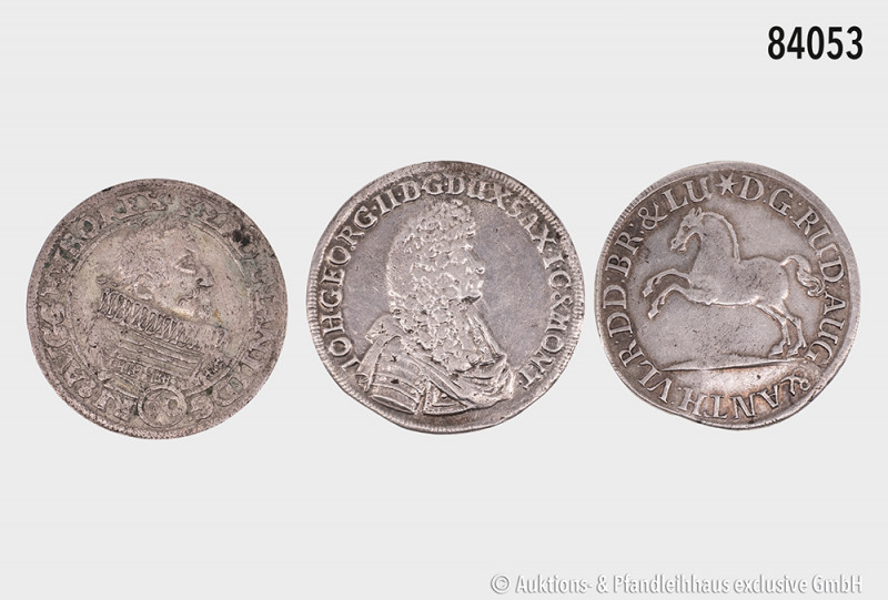 Konv. 3 Silbermünzen, Sachsen 2/3 Taler 1680 (Henkelspur), Ferdinand II., Kipper...