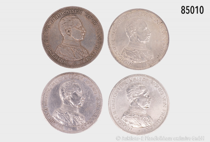 Konv. Preußen, Wilhelm II. (1888-1918), 5 Mark 1913 und 1914 (jeweils 2 x) Jaege...