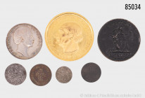 Konv. Verschiedenes, dabei Bayern Vereinstaler 1866 (AKS 176), Medaille "Gold gab ich für Eisen" 1916, Provinz Westfalen, Freiherr vom Stein 10000 192...