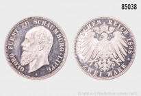 Schaumburg-Lippe, Georg (1893-1911), 2 Mark 1898 A, 11,12 g, 28 mm, AKS 23, Jaeger 164, minimal berührt, Haarlinien, PP, sehr selten, Auflage in PP nu...