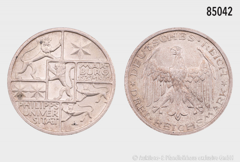 Weimarer Republik, 3 RM 1927 A, 400 Jahre Universität Marburg, 14,95 g, 30 mm, J...