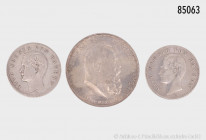 Konv. Bayern, 2 Mark 1898 und 1899 D und 5 Mark 1911 D, teilweise kleine Fehler, schön-fast vorzüglich