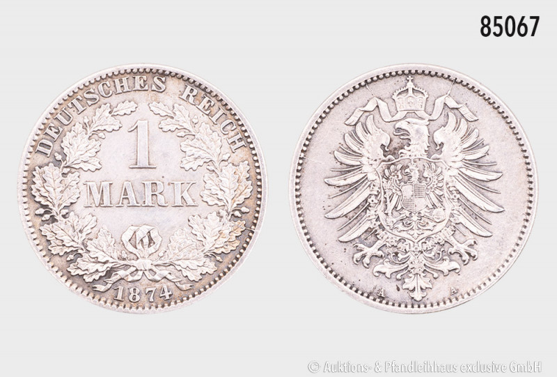 Deutsches Reich (Kaiserreich), 1 Mark 1874 A, Silber, 24 mm, J. 9, selten in die...
