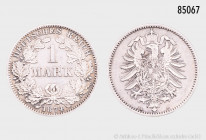 Deutsches Reich (Kaiserreich), 1 Mark 1874 A, Silber, 24 mm, J. 9, selten in dieser Erhaltung, kleine Stempelfehler, fast Stempelglanz