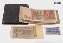 Konv. Banknoten, dabei Bank deutscher Länder 10 Pfennig (6 x), 2 Rentenmark (13 x), 5 Reichsmark 1942 (ca. 25 x), 10 Reichsmark (5 x), etc., gemischte...