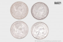 Lettland, Konv. 5 Lati 1929 (2 x) und 1932 (2 x), Silber, gemischter Zustand, mit Fehlern, bitte besichtigen