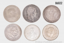 Konv. 6 Silbermünzen, dabei Österreich-Ungarn 5 Kronen 1900, Bulgarien 5 Leva 1885 und Schweden 5 Kronen 1966, etc., gemischter Zustand, teilweise mit...