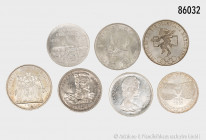 Konv. 7 Silbermünzen, dabei Frankreich 10 Francs 1970 Hercules-Gruppe, Österreich 50 Schilling 1963, 600 Jahre Tirol, Mexiko 25 Pesos 1968, etc., gemi...