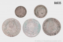 Österreich, Konv. Maria Theresia, 20 Kreuzer 1765 und 1777, Franz I. (1806-1835), 20 Kreuzer 1830, Ferdinand I. (1835-1848), 5 Kreuzer 1847 und 3 Kreu...