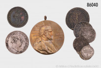 Konv. Verschiedenes, dabei Centenarmedaille (Zitronenorden), Köln 4 Albus 1721, Russland 10 Kopeken 1915, etc., gemischter Zustand, Fundgrube, bitte b...