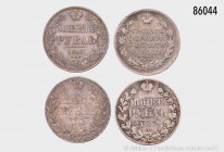 Russland, Konv. Rubel 1817, 1840 und 1843 (2 St.), gemischter Zustand, teilweise kleine Fehler (Randfehler und Kratzer), Patina, fast sehr schön-sehr ...