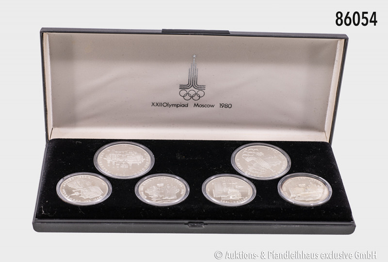 Russland, Kassette mit 6 Silbermünzen auf die Olympischen Spiele 1980 in Moskau,...