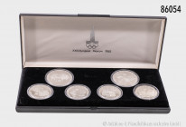 Russland, Kassette mit 6 Silbermünzen auf die Olympischen Spiele 1980 in Moskau, verkapselt, PP, zusammen ca. 120 g Feinsilber