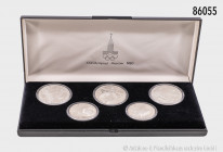 Russland, Kassette mit 5 Silbermünzen auf die Olympischen Spiele 1980 in Moskau, verkapselt, PP, zusammen ca. 120 g Feinsilber