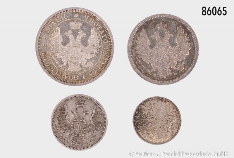 Russland, Konv. 25 Kopeken 1855, 20 Kopeken 1857, 10 Kopeken 1856 und 5 Kopeken ...