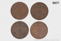 Finnland (unter Russland), Alexander II. (1855-1881), Konv. 10 Penniä 1865, 1866, 1867 und 1876, gemischter Zustand, teilweise mit Fehlern, schön-sehr...