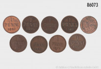 Finnland (unter Russland), Alexander II. (1855-1881), Konv. 1 Penni 1866, 1867, 1869, 1870 (besserer Jahrgang), 1872, 1873, 1874, 1875 und 1876, gemis...