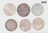 Spanien, Konv. ca. 25 Silbermünzen, dabei 5 Pesetas 1870, 1871 und 1875, 20 x 100 Pesetas 1966, etc., gemischter Zustand, bitte besichtigen, auf Foto ...