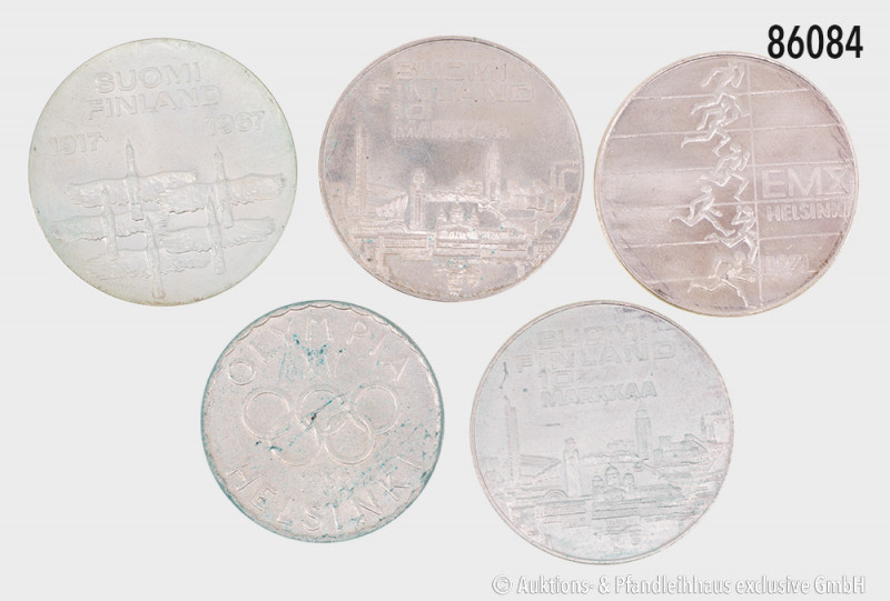 Finnland, Konv. 11 Silbermünzen, dabei 10 Markkaa 1967, 1970, etc., gemischter Z...