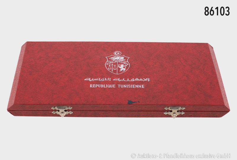 Tunesien, Proof Set Silber-Gedenkmünzen zu 1 Dinar 1969, 925 Silber, schöne Pati...
